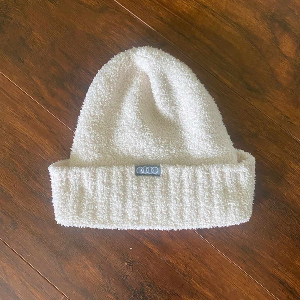 Audi- White Ribbed Knit Winter Beanie